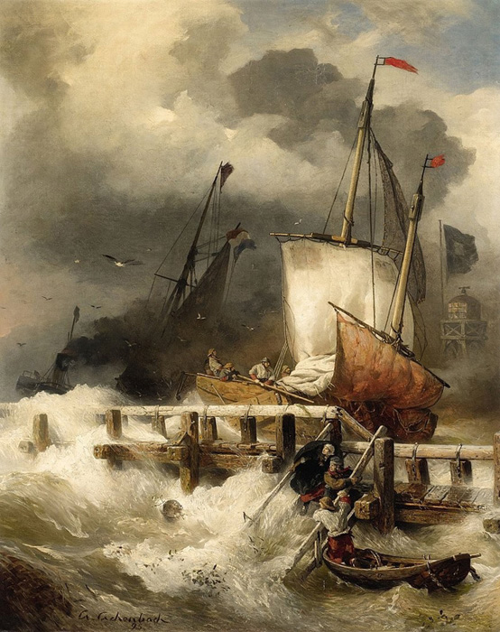 arrival at the mole by stormy sea#